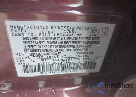 2024 Nissan Sentra Sv Xtronic Cvt from USA, damaged, VIN 3N1AB8CV4RY274487